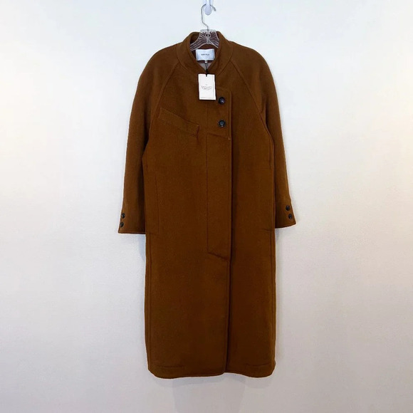 GESTUZ WolinaGZ Wool Blend Brown Felt Asymmetric Designer Trench Coat XS/S NWT - Picture 2 of 15